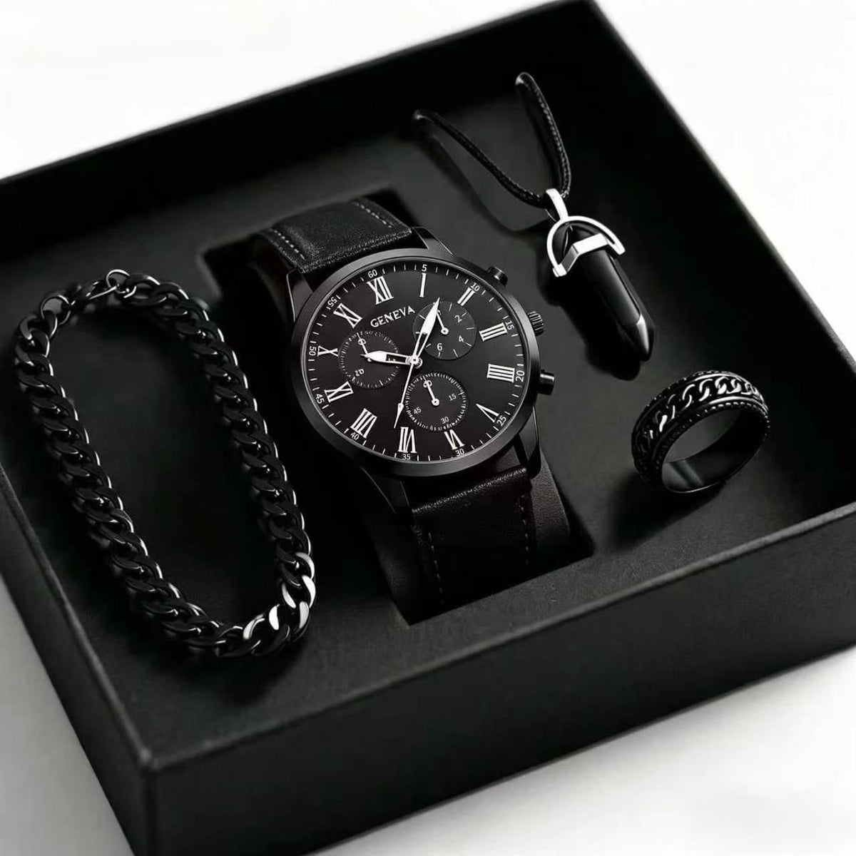 Men's quartz watch, necklace and bracelet set in a coordinated design