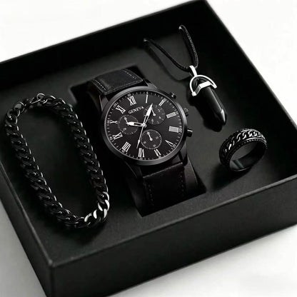 Men's quartz watch, necklace and bracelet set in a coordinated design