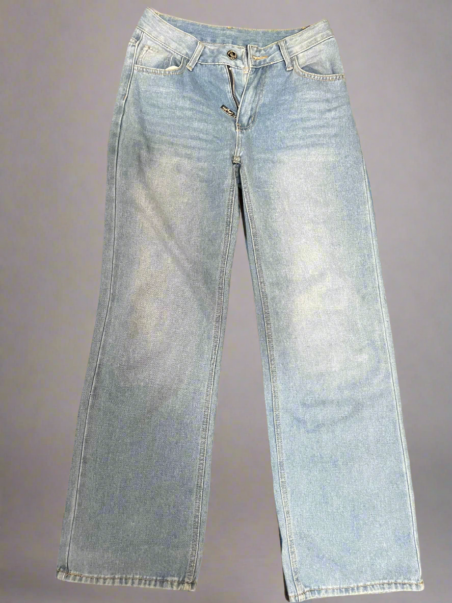 Pair of Charlotte Summers women's jeans with classic five-pocket design and light wash denim, displayed on a model.
