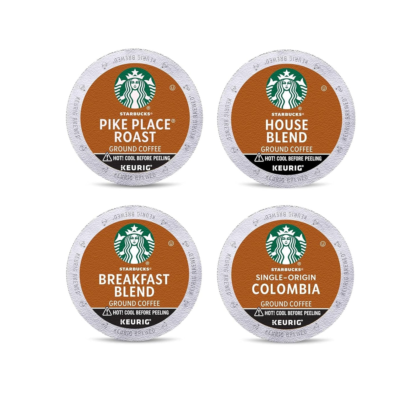 Starbucks Blonde K-Cup coffee pods in a variety pack, including medium, dark roast, and flavored options for hot or iced coffee.