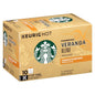 Starbucks Blonde K-Cup coffee pods in a variety pack featuring medium, dark roast, and flavored options for hot or iced coffee.