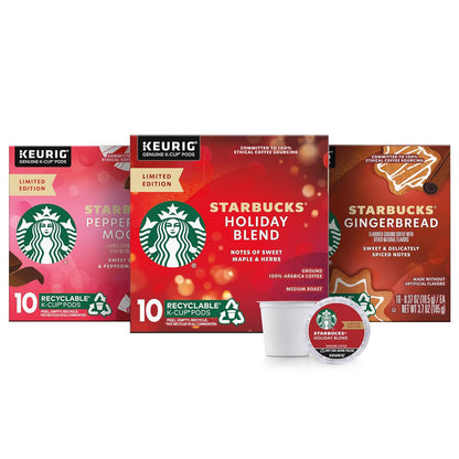 Starbucks Blonde K-Cup coffee pods in a variety pack with medium, dark roast, and flavored options for hot or iced brews.