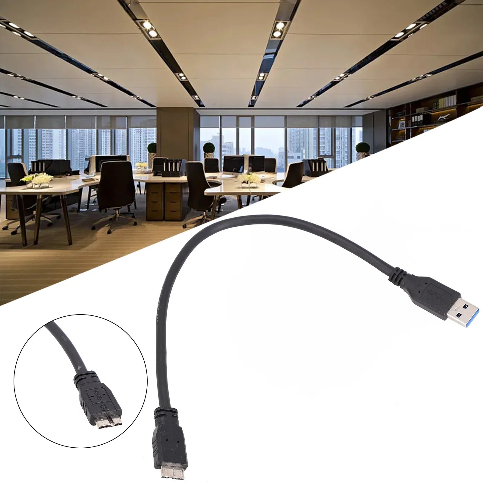 USB 3.0 cable for Seagate Backup Plus Slim and WD Elements 2.5-inch portable external hard drives, black MicroUSB connector.