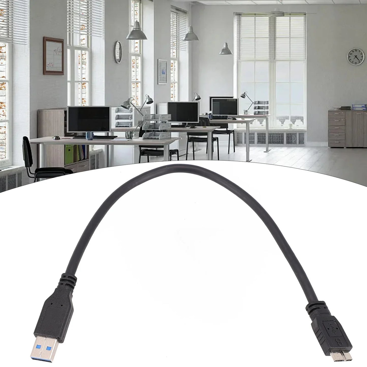 USB 3.0 cable for Seagate Backup Plus Slim and WD Elements 2.5-inch portable external hard drives, black MicroUSB connector.