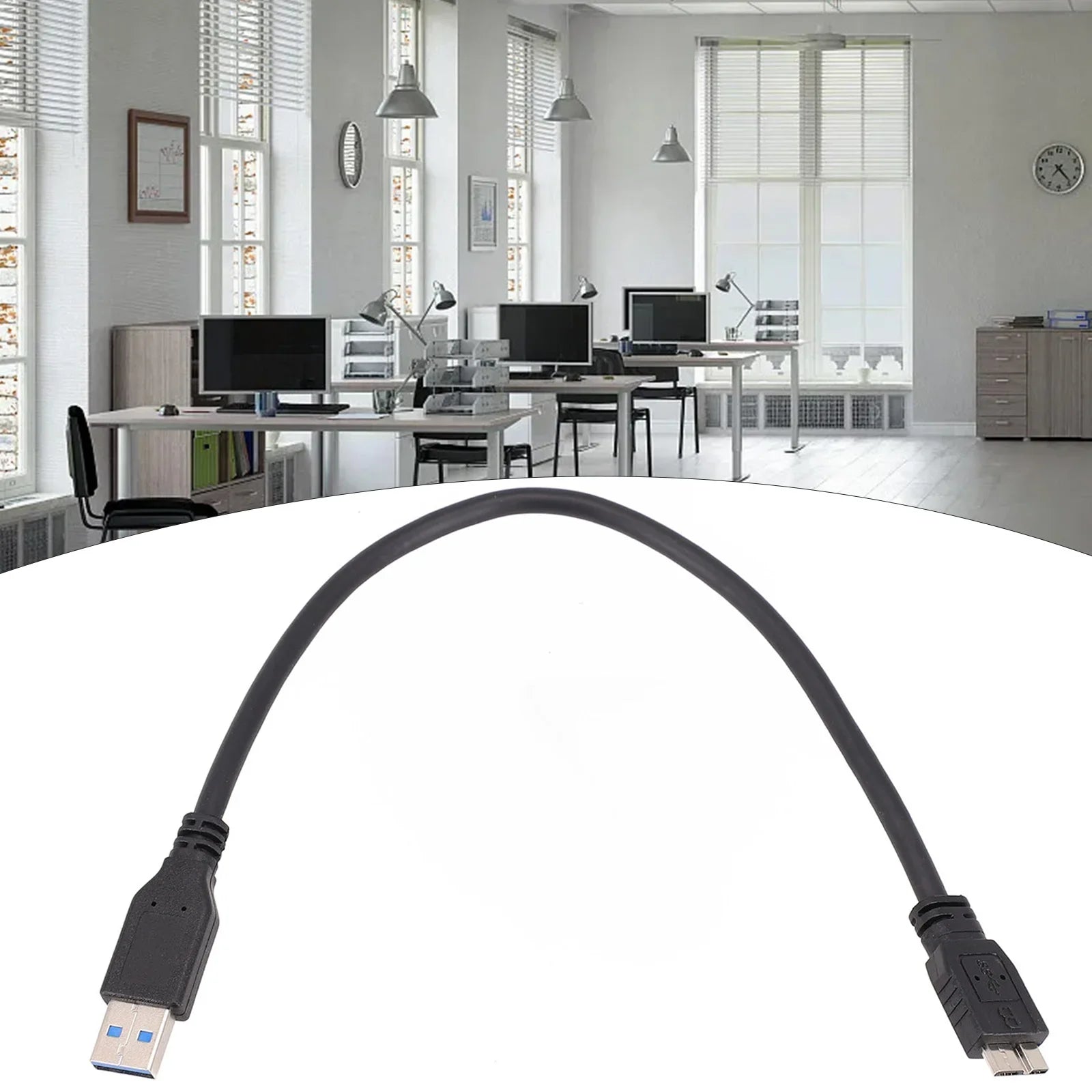 USB 3.0 cable for Seagate Backup Plus Slim and WD Elements 2.5-inch portable external hard drives, black MicroUSB connector.