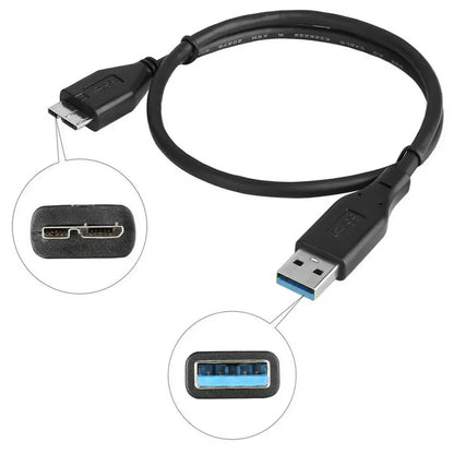 USB 3.0 cable for Seagate Backup Plus Slim and WD Elements 2.5-inch portable external hard drives, black MicroUSB connector.