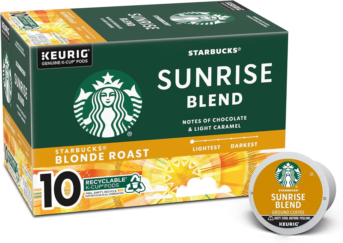 Starbucks Blonde Roast K-Cup coffee pods, Veranda Blend, for hot or iced coffee, 60 Keurig-compatible pods in a pack