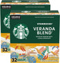 Starbucks Blonde Roast K-Cup coffee pods for Keurig, Veranda Blend, hot or iced coffee, 60-pack, with Sunsera blend packaging.