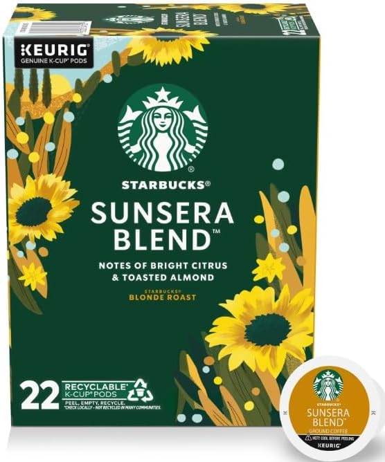 Starbucks Blonde Roast Veranda Blend K-Cup coffee pods for Keurig, hot or iced, 60-pack, featuring Starbucks logo and packaging.
