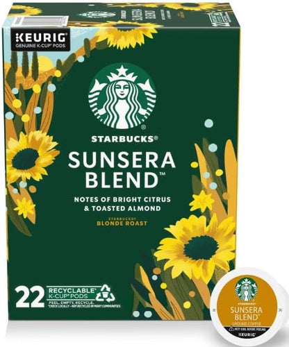 Starbucks Blonde Roast Veranda Blend K-Cup coffee pods for Keurig, hot or iced, 60-pack, featuring Starbucks logo and packaging.