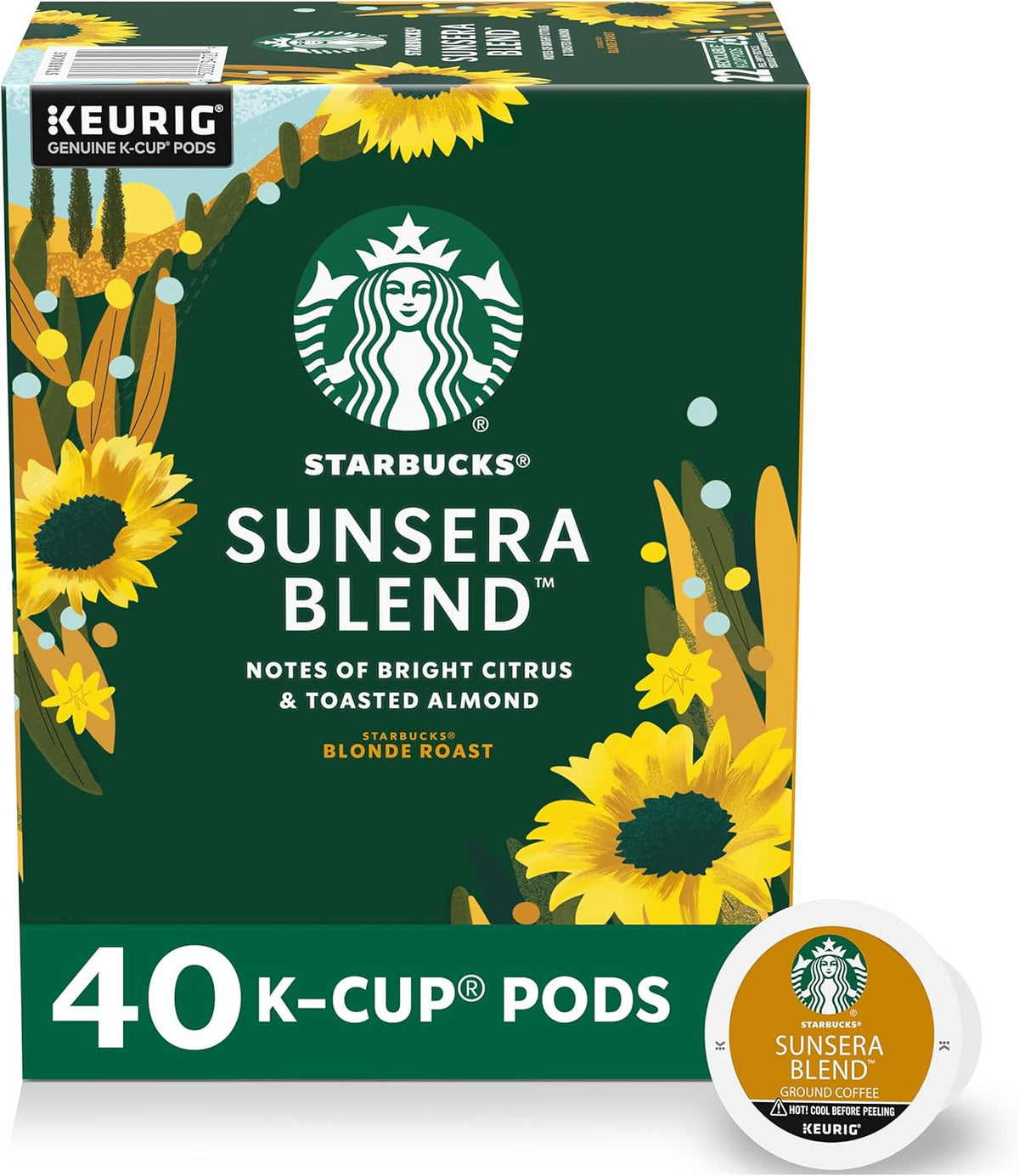 Starbucks Blonde Roast Veranda Blend K-Cup coffee pods for Keurig, hot or iced, 60-pack, featuring light, smooth coffee flavor