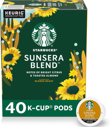 Starbucks Blonde Roast Veranda Blend K-Cup coffee pods for Keurig, hot or iced, 60-pack, featuring light, smooth coffee flavor
