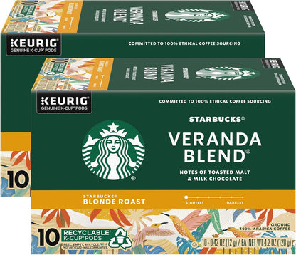 Starbucks Blonde Roast K-Cup coffee pods, Veranda Blend, 60-pack for Keurig, hot or iced coffee, light and smooth flavor