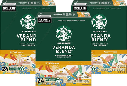 Starbucks Blonde Roast K-Cup coffee pods, Veranda Blend, hot or iced, 60 Keurig-compatible pods in a box