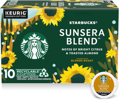 Starbucks Blonde Roast K-Cup coffee pods Veranda Blend for Keurig, hot or iced, 60-pack, with packaging and pods visible.