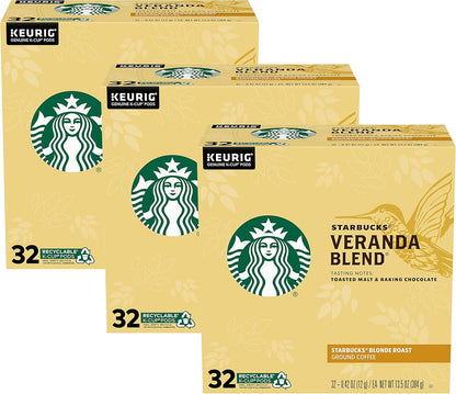 Starbucks Blonde Roast Veranda Blend K-Cup coffee pods for Keurig, 60-pack, suitable for hot or iced coffee.