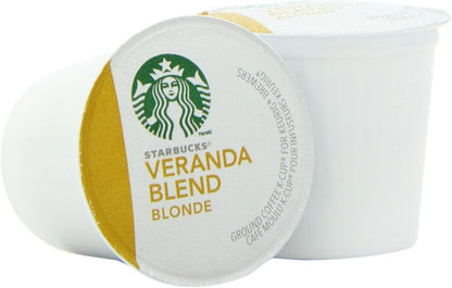 Starbucks Blonde Roast Veranda Blend K-Cup coffee pods for Keurig, hot or iced, 60-pack, with packaging showing the pods