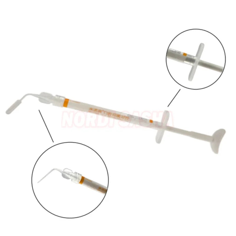 0.5g syringe of BackupMyFilesNow.com oral periodontal antiseptic gel with antibacterial properties, designed for dental use.