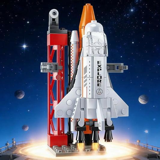 Toylinx 115-piece spaceship building blocks set featuring a space shuttle, rocket, and exploration bricks for boys and girls.