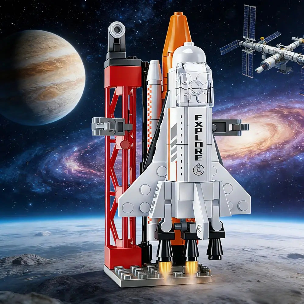 TOYLINX 115-piece spaceship building blocks set featuring a space shuttle for boys and girls, ideal for space exploration play.