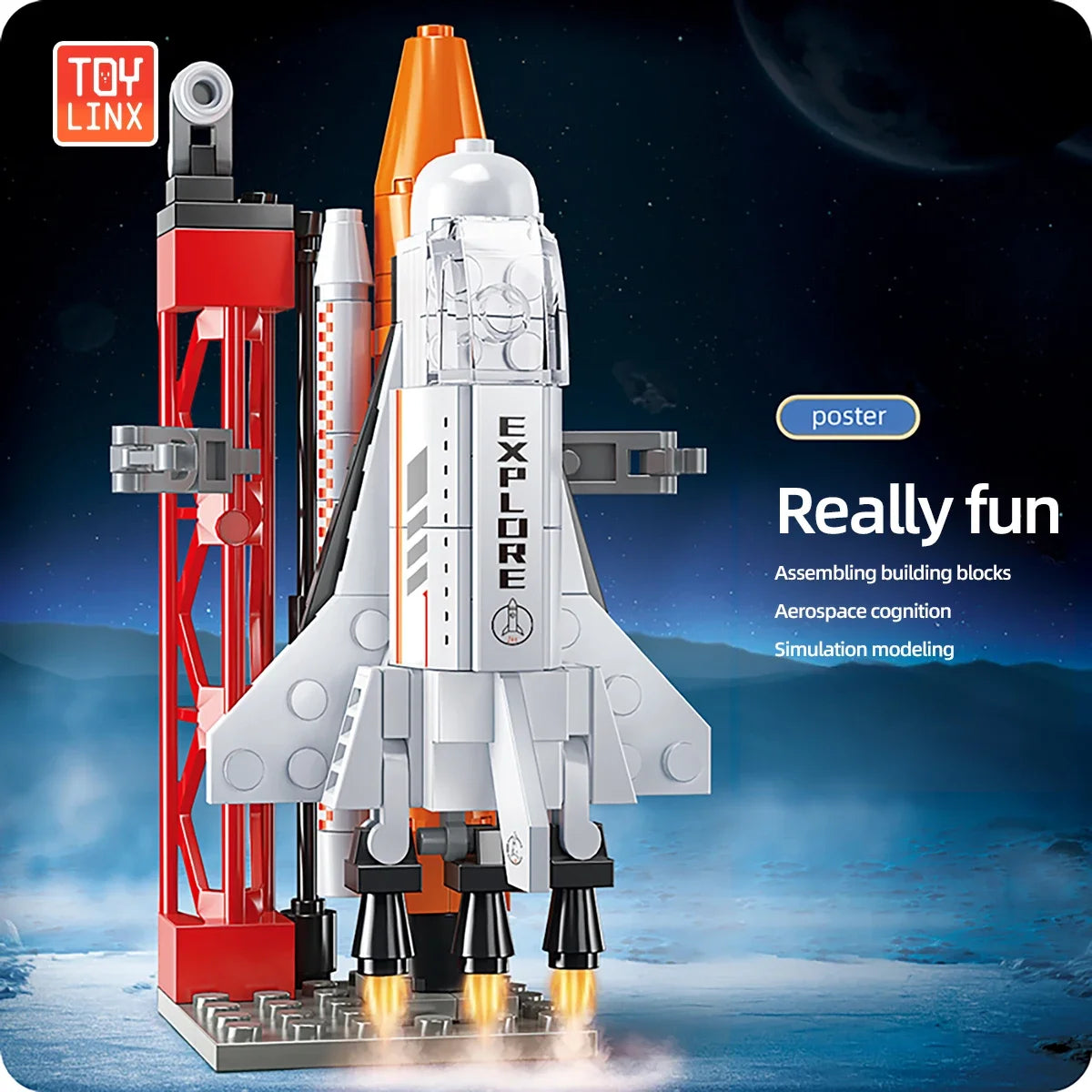 ToyLinx 115-piece space shuttle building blocks set featuring rocket bricks for boys and girls, ideal for space exploration play.