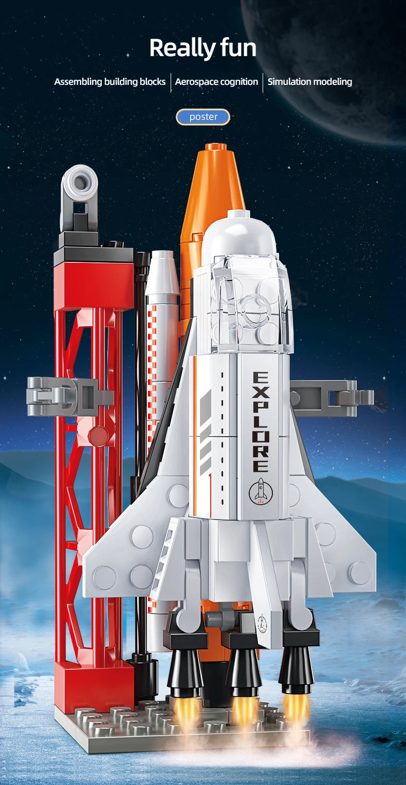 TOYLINX 115-piece spaceship building blocks set with a space shuttle, designed for boys and girls to explore space construction fun.