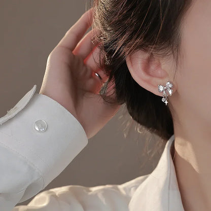 Korean fashion women's earrings with leaf design, rhinestones, tassel charms, perfect for weddings and parties.
