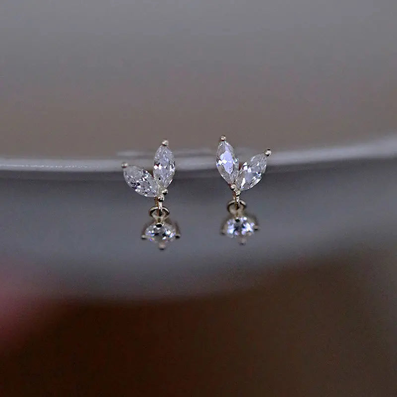 Korean fashion student leaves earrings for women with rhinestone tassel charms, ideal for wedding and party jewelry accessories.