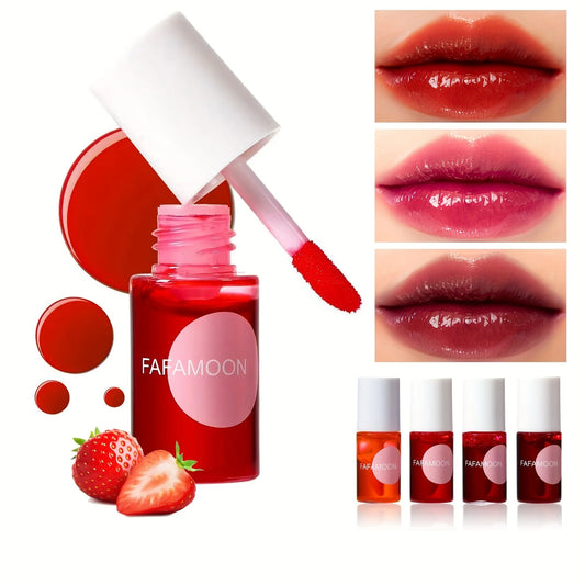 4-color fruity lip tint set by BackupMyFilesNow.com featuring moisturizing, waterproof liquid lipsticks with high pigment and long-lasting color.