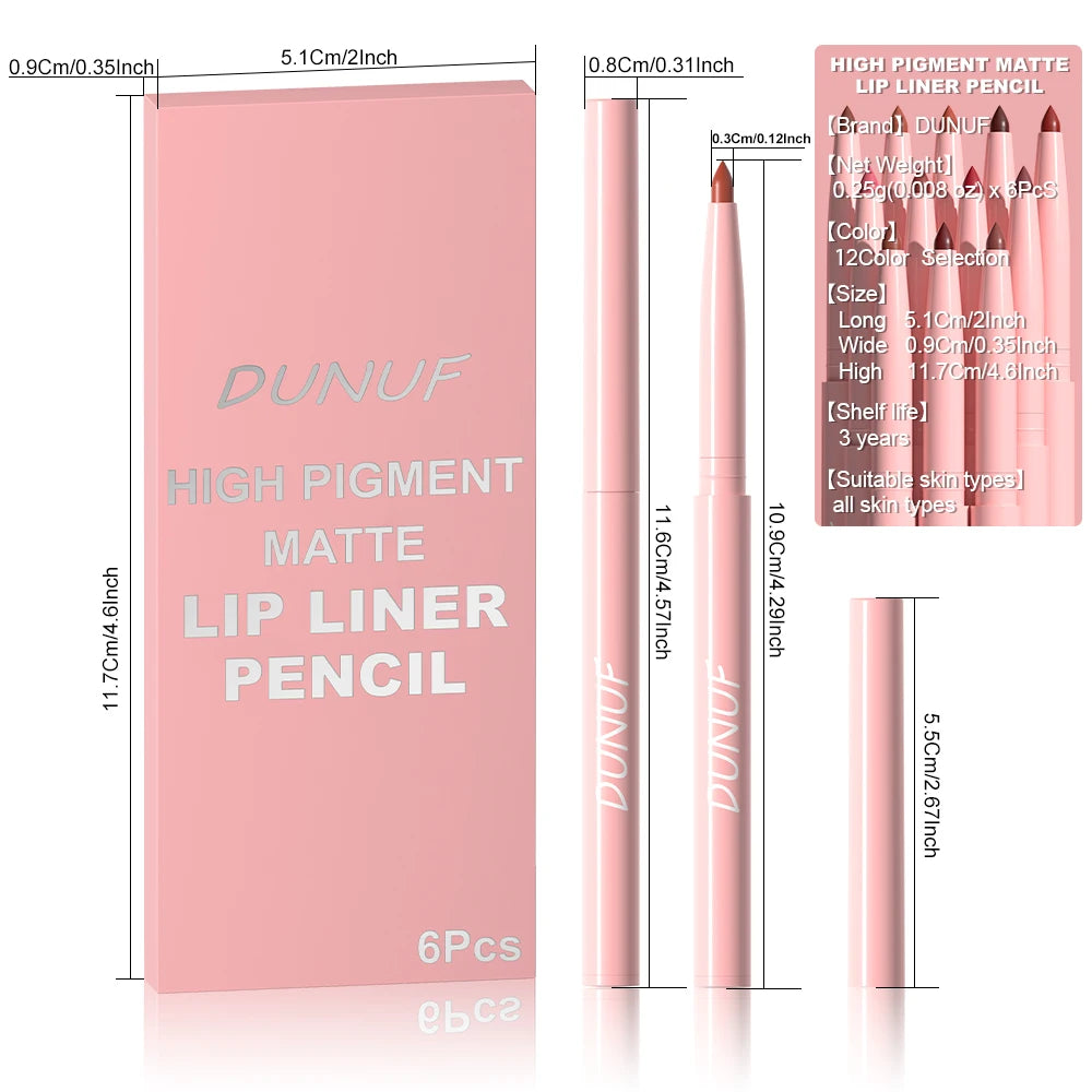 Six-piece BackupMyFilesNow.com lip liner pen set with long-lasting, waterproof, sweatproof, and easy-to-apply colorful lip glosses.