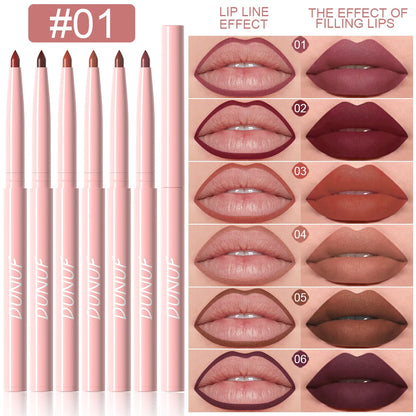 Six-piece BackupMyFilesNow.com lip liner pen set with long-lasting, waterproof, sweatproof, and easy-to-apply color for beauty makeup.