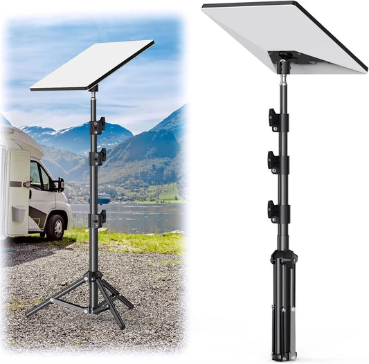 Starlink Mini Tripod with Adapter showing adjustable height and tilt, portable and sturdy for RV outdoor camping, by BACKUPMYFILESNOW.COM®