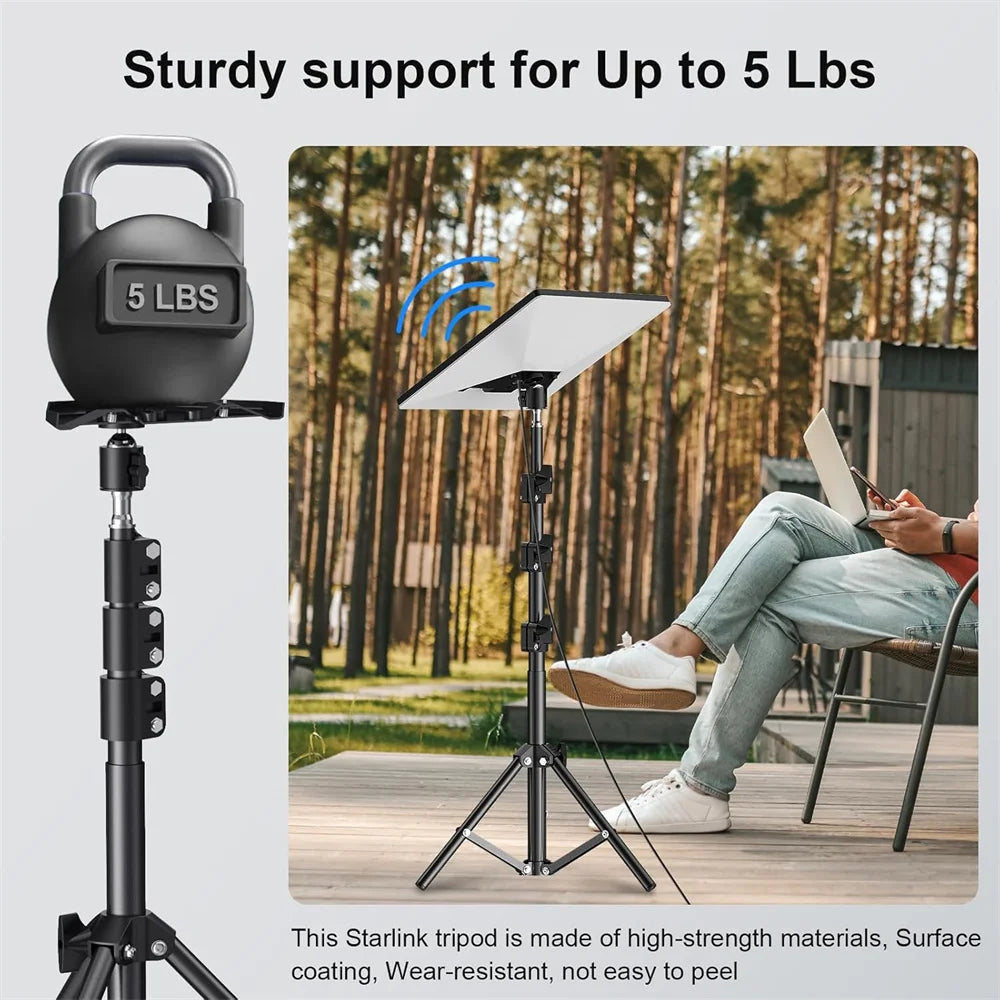 Starlink Mini Tripod with Adapter, adjustable height and tilt for Starlink Mini V4, portable and sturdy for RV outdoor camping.