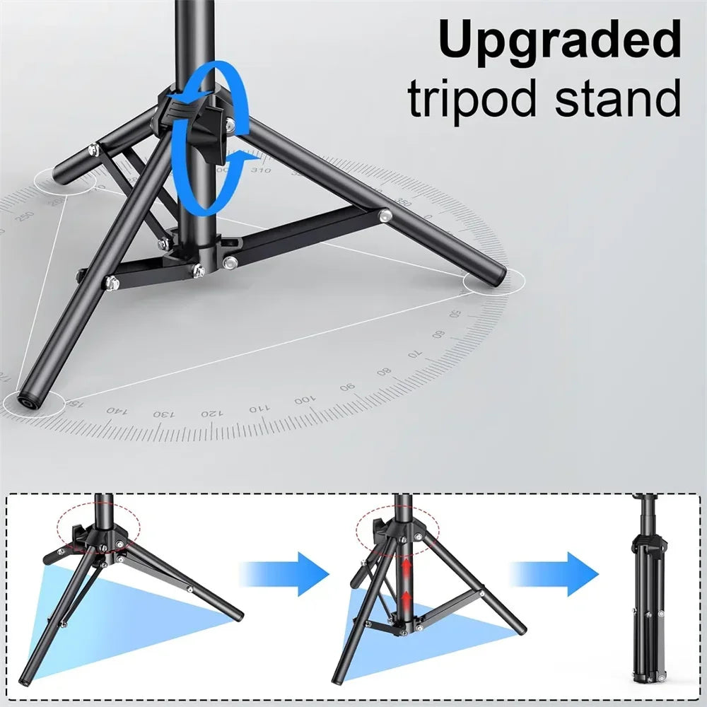 Starlink Mini V4 tripod mount by BACKUPMYFILESNOW.COM®, outdoor portable tripod with adjustable height and tilt for camping and RV travel.
