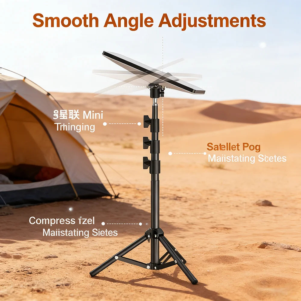 Starlink Mini V4 tripod mount from BACKUPMYFILESNOW.COM, outdoor portable tripod with adjustable height and tilt for camping and RV travel.