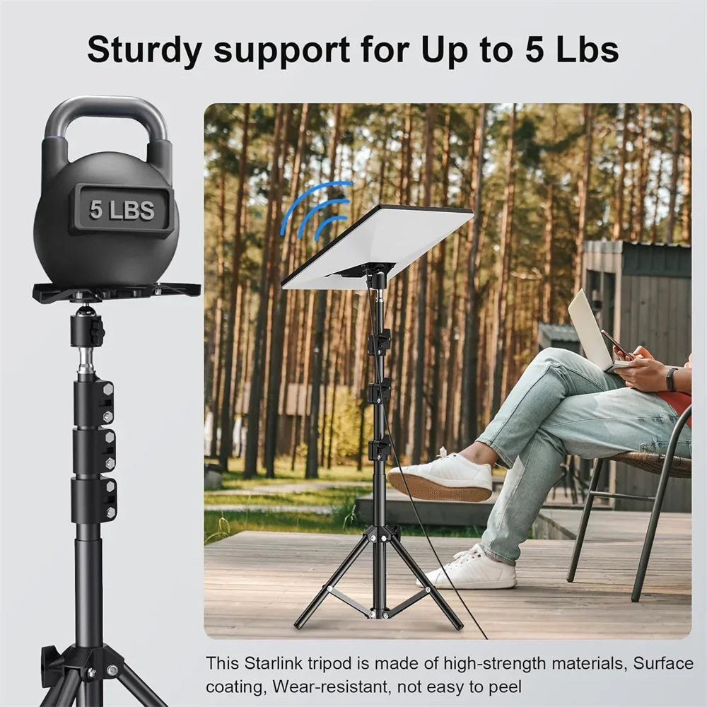 Starlink Mini V4 tripod mount with adjustable height and tilt, outdoor portable compact tripod for camping and RV travel.