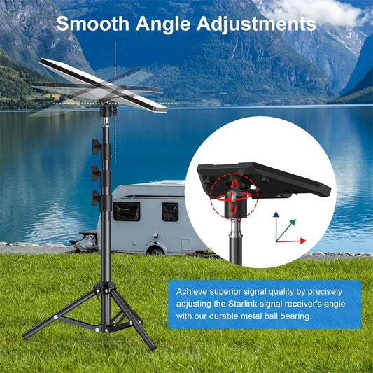 Starlink Mini V4 tripod mount with adjustable height and tilt, outdoor portable tripod for camping and RV travel.