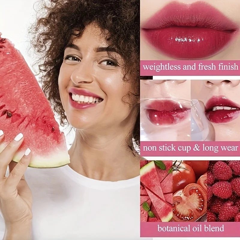 Fruity Lip Tint Water Gloss Tint by BackupMyFilesNow.com showing vibrant, high-pigment liquid lipstick with moisturizing, waterproof finish.