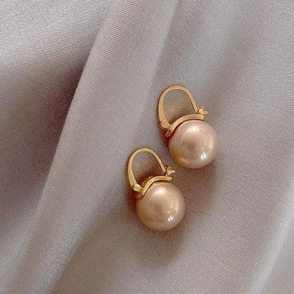 Large gold crystal pearl drop earrings for women, Korean fashion jewelry, European American style, perfect for parties.