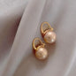 Large gold crystal pearl drop earrings for women, Korean fashion jewelry, European American style, perfect for parties.