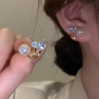 Large gold crystal pearl drop earrings for women, stylish Korean and European fashion jewelry, perfect for parties.