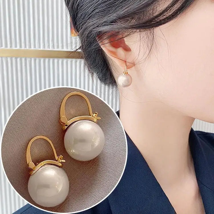 Gold crystal pearl drop earrings for women, large statement jewelry with Korean and European fashion style, perfect for parties.
