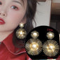 Large gold crystal pearl drop earrings for women, stylish Korean and European fashion jewelry, perfect for parties and special occasions.