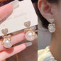 Gold large crystal pearl drop earrings for women, stylish Korean and European American fashion jewelry, perfect for parties.