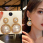 Large gold crystal pearl drop earrings for women, stylish Korean and European-inspired jewelry, perfect for parties and special occasions.