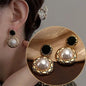 Large gold crystal pearl drop earrings for women, stylish Korean and European fashion jewelry, perfect for parties.