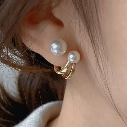 Large gold crystal pearl drop earrings for women, stylish Korean and European fashion jewelry, perfect for parties and special occasions.