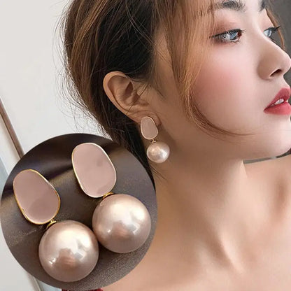 Large gold crystal pearl drop earrings for women, stylish Korean and European fashion jewelry, perfect for parties.