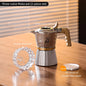 Bincoo three-valves Moka pot in 316 stainless steel, 2-cup stovetop espresso maker for rich coffee brewing.