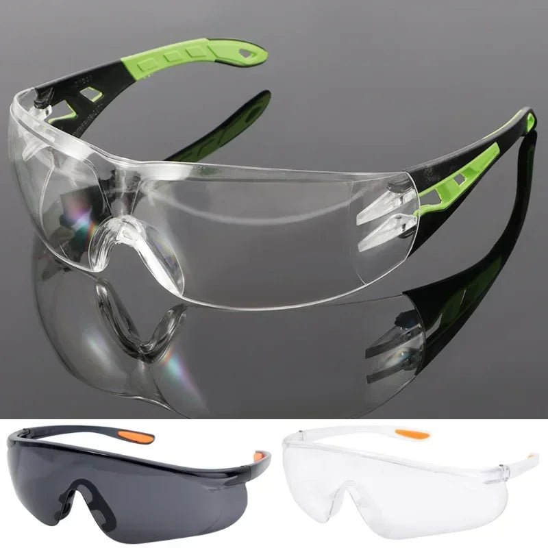 Universal anti-splash goggles by BACKUPMYFILESNOW.COM® with clear windproof, dustproof safety lenses for industrial and cycling eye protection.